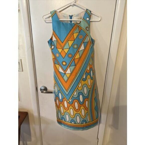 Julie Brown Blue Orange 100% Silk Dress Size 0 - Picture 2 of 11